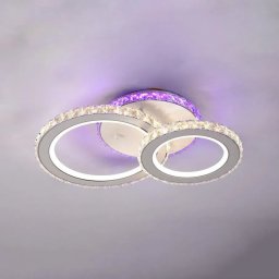 Lustra LED cu telecomanda si cristal NOVA ROTONDA RGB, 43W, 2 Cercuri, lumina Rece/Calda/Neutra, Dimabila, Alb