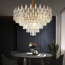 Candelabru Cristal ALHAMBRA Eleganza 8x E14, Diametru 49cm, Auriu Lucios, Inaltime Reglabila