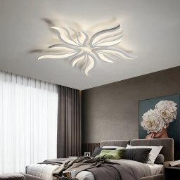 Lustra LED cu telecomanda SAKURA, 60W, 5 Petale, lumina Rece/Calda/Neutra, Dimabila, Alb