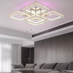 Lustra LED cu telecomanda cu cristal QUADRIA SUPREMO RGB, 148W, 5 Patrate, lumina Rece/Calda/Neutra, Crom Lucios