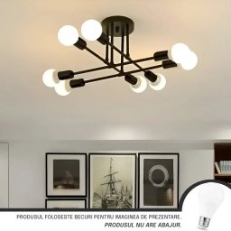 Lustra Modernist Octa 8, 8x E27, Negru, Design Modern