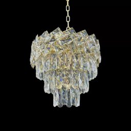 Candelabru Cristal WINDSOR Petito 3xE27, Diametru 30cm, Auriu Lucios, Inaltime Reglabila