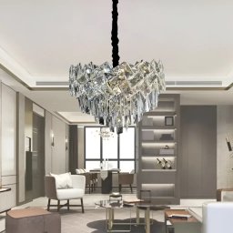Candelabru Cristal WINDSOR Nobile 5xE27, Diametru 40cm, Crom Lucios, Inaltime Reglabila