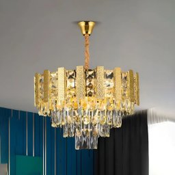 Candelabru Cristal PELES Eleganza 5xE27, Diametru 49cm, Auriu Lucios, Inaltime Reglabila