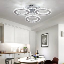 Lustra LED cu telecomanda si cristal ALANUBIS, 37W, 3 Cercuri, lumina Rece/Calda/Neutra, Dimabila, Crom Lucios