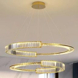 Lustra LED cu telecomanda si cristal PRISM REGAL 200W, 2 Cercuri, lumina Rece/Calda/Neutra, Dimabila, Auriu, Reglabila