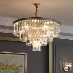 Candelabru Cristal CHAMBORD Eleganza 8xE14, Diametru 48cm, Auriu Mat, Inaltime Reglabila
