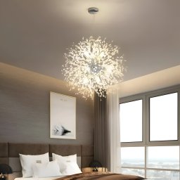 Candelabru Cristal Schonbrunn, 9x G9, Diametru 49cm, Argintiu Lucios, Inaltime Reglabila