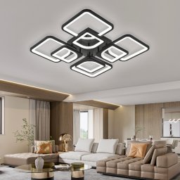 Lustra LED cu telecomanda ZOE, 8 Patrate, 130W, Lumina Rece/Calda/Neutra, Dimabila, Negru