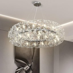 Candelabru Cristal SEGOVIA Magno 5x E14, Diametru 60cm, Argintiu Lucios, Inaltime Reglabila