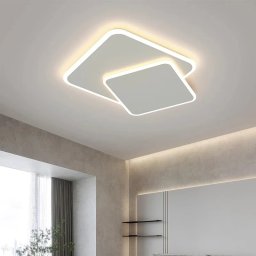 Lustra LED cu telecomanda FUTURA LUMINA 98W, 2 Patrate, lumina Rece/Calda/Neutra, Dimabila, Alb