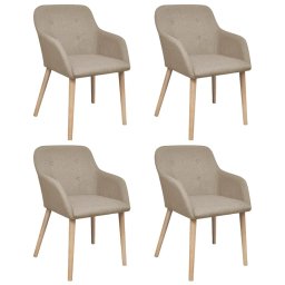 Gossi scaune de bucatarie, 4 buc, bej, textil & lemn de stejar masiv