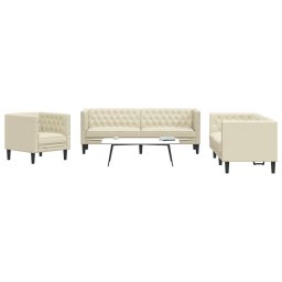 Gossi set canapele chesterfield cu 3 locuri, crem, piele eco.