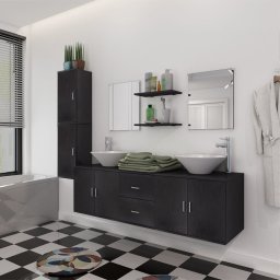 Gossi set mobilier baie 11 piese, chiuvete si robinete incluse, negru