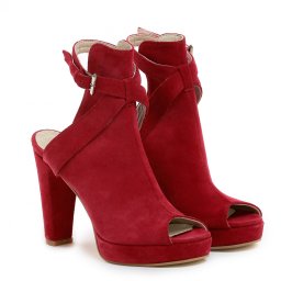 Sandale Pago cu toc gros, piele naturala intoarsa, rosii