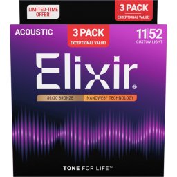 Elixir 16564 Bronze Nanoweb Custom Light 11-52 3-Pack