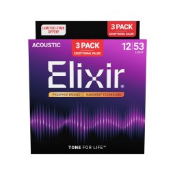 Elixir 16569 Phosphor Bronze Light 12-53 3-Pack