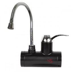 Robinet electric incalzire apa instant cu pipa flexibila Rosberg R57100BF, 3600W, Display pana la 60°C, Montare perete, Negru