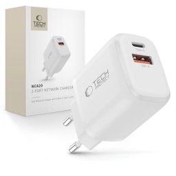 Husa Încărcător de rețea Tech-Protect NCA20 cu 2 porturi, PD 20W / QC3.0, alb