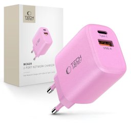 Husa Încărcător de rețea Tech-Protect NCA20 cu 2 porturi, PD 20W / QC3.0, baby pink
