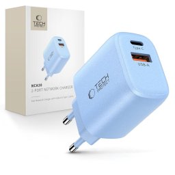 Husa Încărcător de rețea Tech-Protect NCA30 cu 2 porturi, PD 30W / QC3.0, baby blue