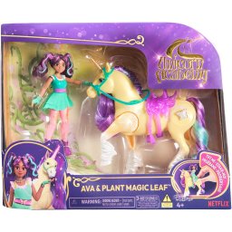 Spin Master Unicorn Academy - Ava and Plant Magic Leaf, toy figure with real mane and tail and magical light-up function