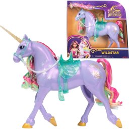 Spin Master Unicorn Academy - Unicorn Wildstar, 28 cm tall, with real mane and tail, removable bridle, saddle and brush
