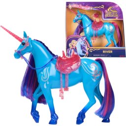 Spin Master Unicorn Academy - Unicorn River, 28 cm tall, with real mane and tail, removable bridle, saddle and brush