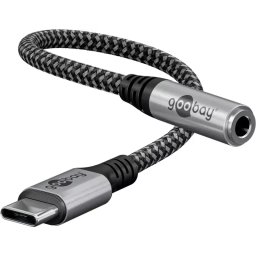 Cablu adaptor USB-C la mufa Jack 3.5 mm mama 15cm textil Goobay 74056