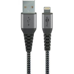 Cablu Lightning 8-Pini 0.5m Apple MFi certificat conectori metalici robust textil argintiu Goobay 49267