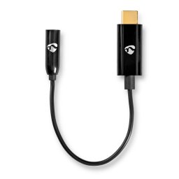 Cablu adaptor USB TYPE C tata - Jack 3.5 mm mama 15cm aurit negru Nedis