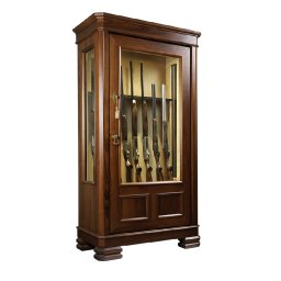 Dulap 15 arme cu vitrina si compartiment pentru munitie, invelit in lemn masiv, Prestige