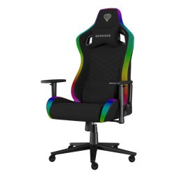 Scaun gaming Genesis TRIT 660, material textil, iluminare RGB, reglabil pe inaltime, greutate maxima suportata 150 kg, inaltime scaun reglabil 45 - 52 cm, spatar ajustabil 160°, dimensiuni roti 60mm, echipat cu piston cu gaz clasa 4, manere 2D, negru