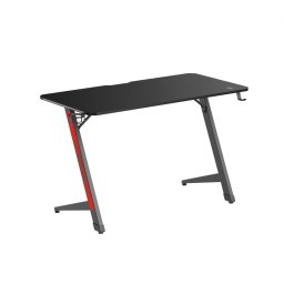 BIROU GAMING SERIOUX RAZOR Material: MDF și melamină, plastic, oțel Dimensiuni 1200x600x750mm Dimensiuni blat (LxlxA) 1200x600x15mm Greutate suportata 75kg Iluminare ambientală LED cu gradient multicolor Culoare: Negru și negru mat, negru și roșu mat