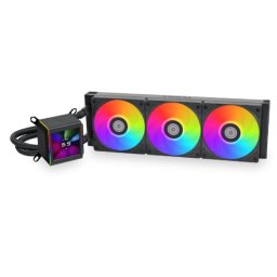 Cooler Procesor LIAN LI GALAHAD II LCD 360 NEGRU, marime radiator 360mm, 3 ventilatoare ARGB, Viteza ventilatoare 2450 RPM +/- 10%, Viteza pompa: 3200 +/- 10%, Suport AMD: AM4, AM5 suport INTEL: LGA 1700/1200/115X, Airflow: 79.9 CFM, Nivel de zgomot pompa