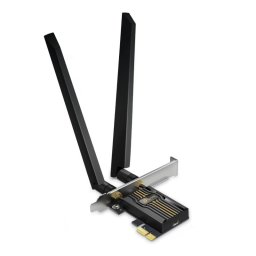 ARCHER TBE552E BE9300 Tri-Band Wi-Fi 7 Bluetooth PCI Express Adapter SPEED: 5760 Mbps at 6 GHz + 2880 Mbps at 5 GHz + 688 Mbps at 2.4 GHz SPEC: 2× High Gain Tri-Band External Antennas FEATURE: Wi-Fi 7, MLO, Multi-RU, 4096 QAM, 320MHz, MU-MIMO, OFDMA, WPA3
