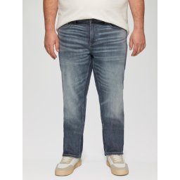 Blugi barbati big size Casby, cu aspect decolorat, talie medie si croiala Regular fit, Albastru (SELECTATI MARIMEA: 38, SELECTATI LUNGIMEA: 34)