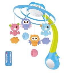 Carusel muzical cu proiectii, Bluetooth, incarcare USB, Bed Bell albastru