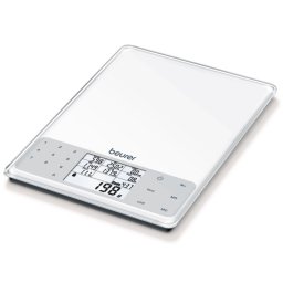 Cantar de bucatarie Beurer DS 61, Pana la 5 kg, Tare, Touch, Sticla, Analiza nutritionala a 950 de alimente, Memorie, Transparent/Gri