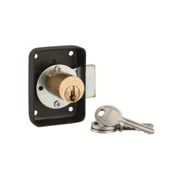 Incuietoare pentru mobilier aplicata pe usa mobilierului, stanga, ax 25mm, 70x50mm, negru, 3 chei