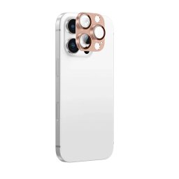Folie de sticlă securizată pentru cameră cu ramă din aliaj de grad aviatic AmazingThing pentru Apple iPhone 16 Pro / 16 Pro Max - roz auriu