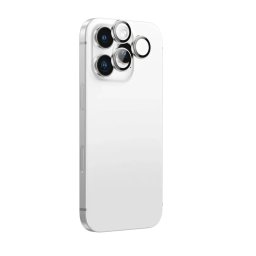 Folie de sticlă pentru cameră cu ramă din aluminiu AmazingThing AR Aluminum (3 lentile) pentru Apple iPhone 16 Pro / 16 Pro Max - argintiu