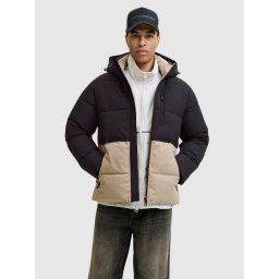 Jack & Jones Jacheta, JJEOWEN PUFFER, barbati, Regular fit, Negru/Crem (SELECTATI MARIMEA: S)