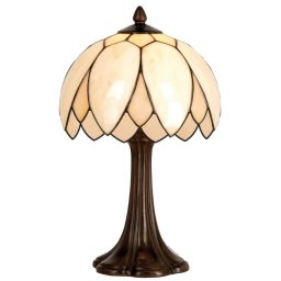 Veioza cu baza din polirasina maro si abajur din sticla crem Tiffany Ø 25 cm x 42 h