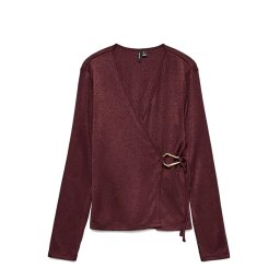 VERO MODA Bluză Vmlouisa Ls V-Neck Wrap Jrs 10336209 19-2118 TCX winetasting