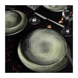 Set veselă 24 de piese verde/negru/porțelan