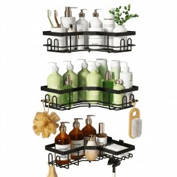 Gadgetry Raft de Dus, Etajera Baie si Bucatarie, Din Otel Inoxidabil, Pentru Depozitare in Bucatarie, Organizator Baie, set 3 rafturi de dus, Gel Dus, Montaj Fara Gauri