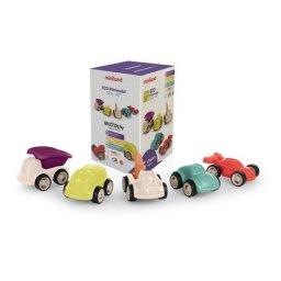 Set de 5 masinute colorate, 12 cm, din materiale ecologice, de la 18 luni