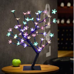 Pachet 2 x Bonsai decorativ cu flori de cires, 28 LED Multicolor