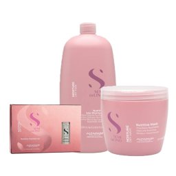 Set Alfaparf Semi Di Lino Moisture Nutritive Sampon, 1000 ml + Masca, 500 ml + Ulei Nutritive Essential Oil, 6 fiole x 13 ml